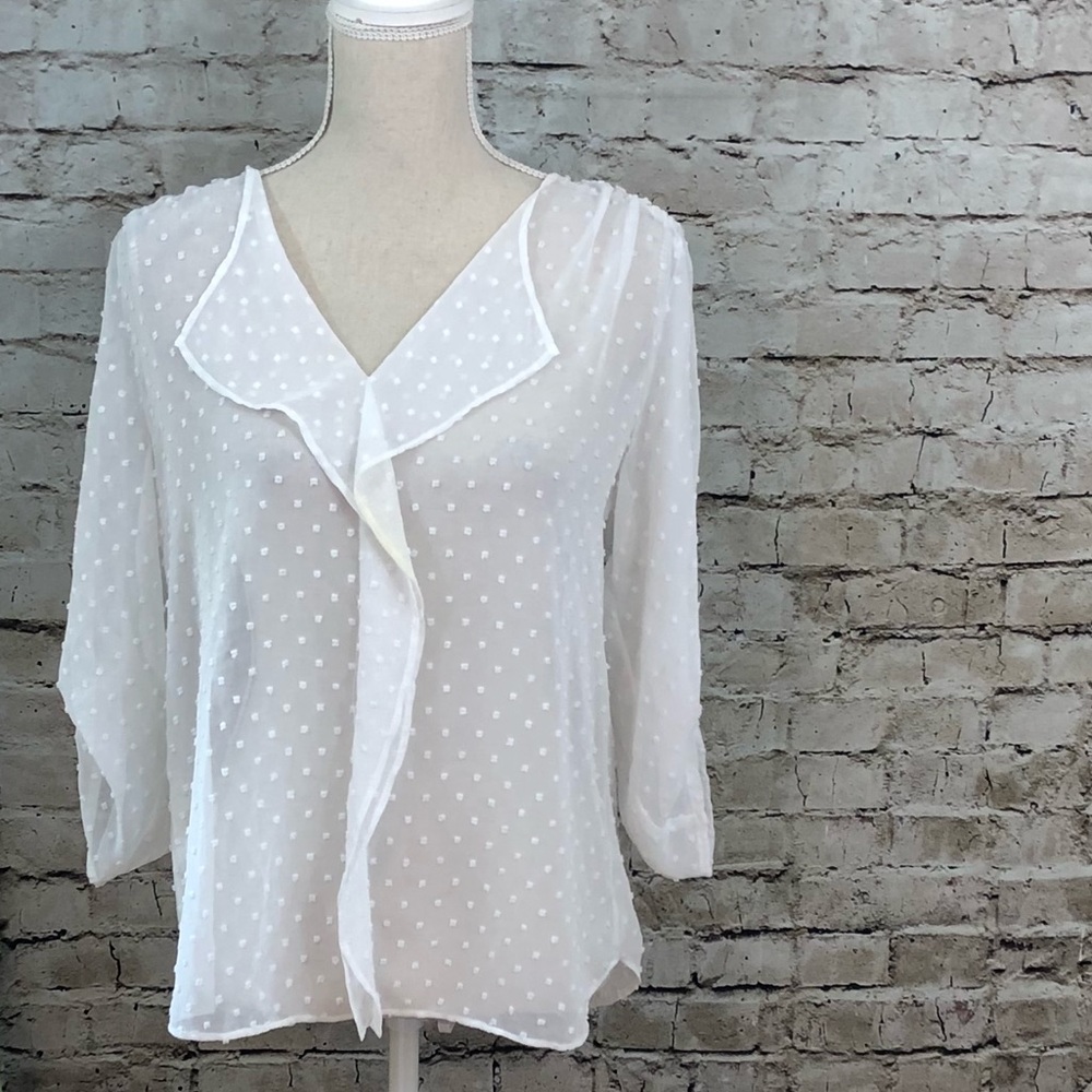 ANN TAYLOR White Sheer Summer Dotted Blouse